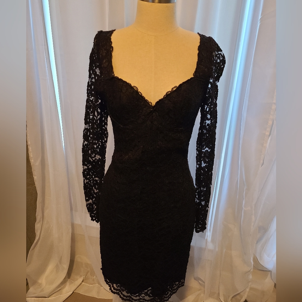 Vintage 1980's Moda Intl. Black Lace Cocktail Dress